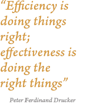  “Efficiency is doing things right; effectiveness is doing the right things”, Peter  Ferdinand Drucker 