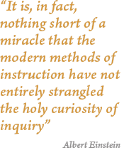 “It is, in fact, nothing short of a miracle that the modern methods of instruction have not  entirely strangled the holy curiosity of inquiry”, Albert Einstein